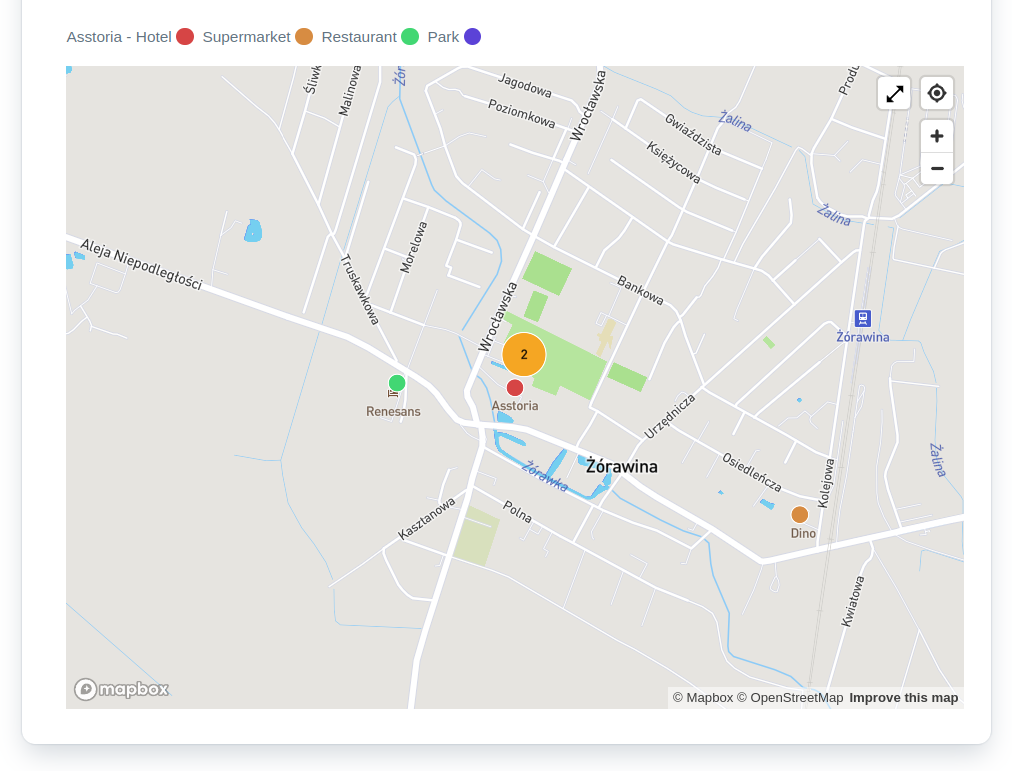 Mapbox based map with amenities extracted from OpenStreetMap dataset